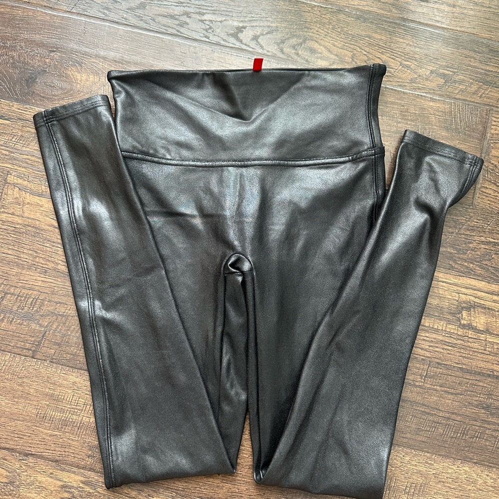 SPANX Black Faux Leather Leggings High-Waisted
